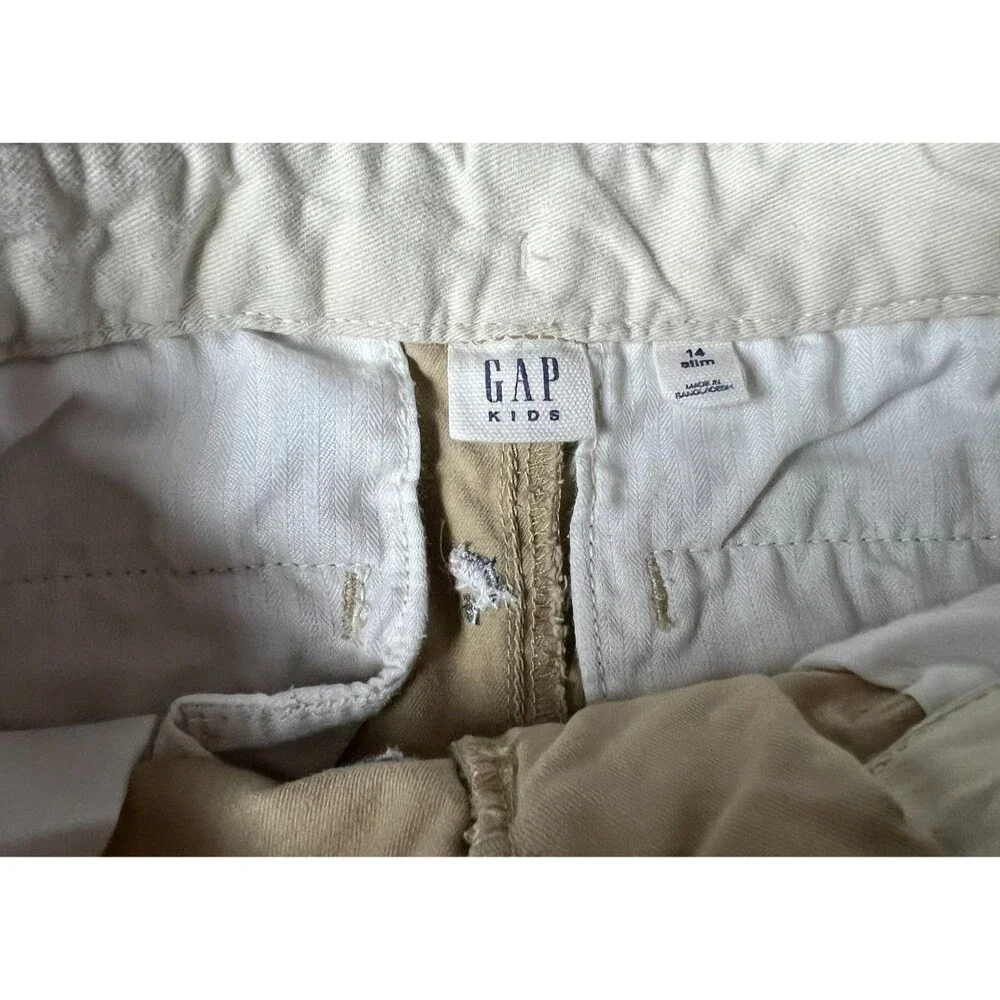 GAP Kids Boys Preppy Shark Embroidered Khaki Chino Adj Waist Pants  Size 14 slim